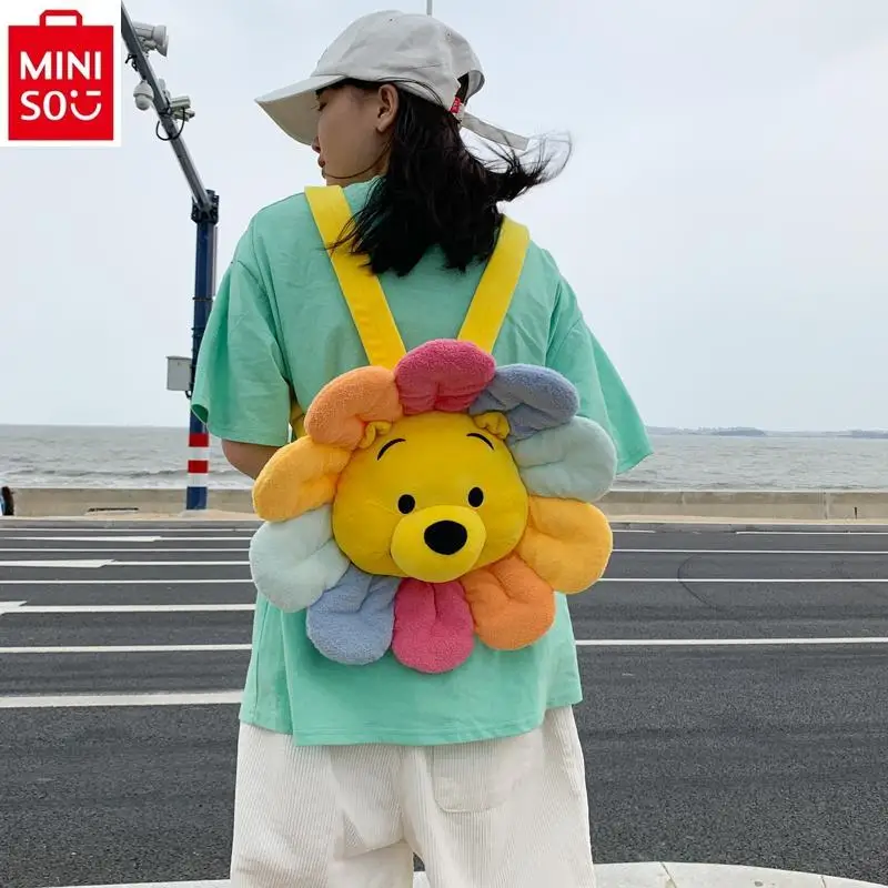 MINISO tas punggung pelajar, tas punggung anak-anak, Kartun Disney Winnie Bear, tas ransel pelajar, tas punggung anak-anak, baru, 2024