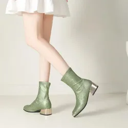 Fashion Women's Ankle Boots Autumn Winter Black White Party Shoes Female Casual Low Heels Short Boot Large Size 34- 43