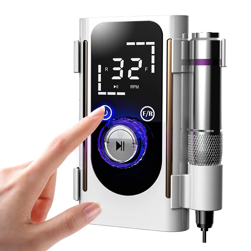 

Professional Pedicure Nail Drill Machine Portable Long Battery Life High Speed 45000rpm Carbide Brushed Bit Low Noise Base Stand
