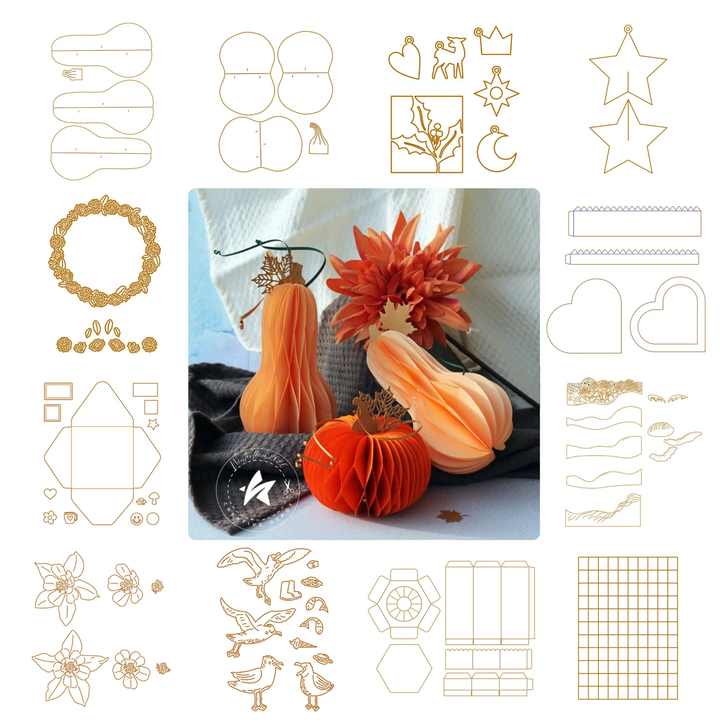 Cutting Dies 3D Kürbis Döschen-Stülpbox Envelope Seagull Surf Gänseblümchen Flower for New 2026 Scrapbooking Greeting Card Craft