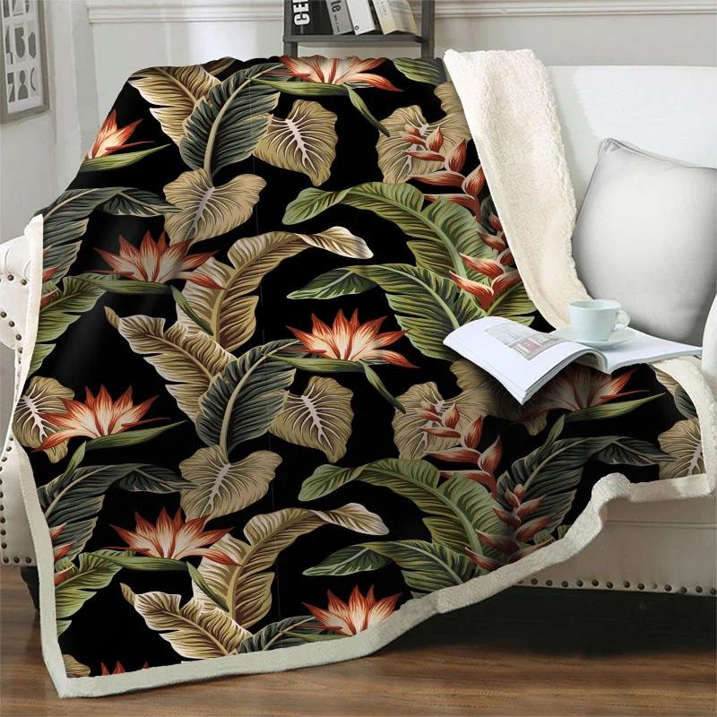 

Wild Leaves 3D Print Soft Flannel Blanket Soft Plush Throw Blankets for Beds Sofa Couch Chair Quilt Nap Cover Portable Bedspread