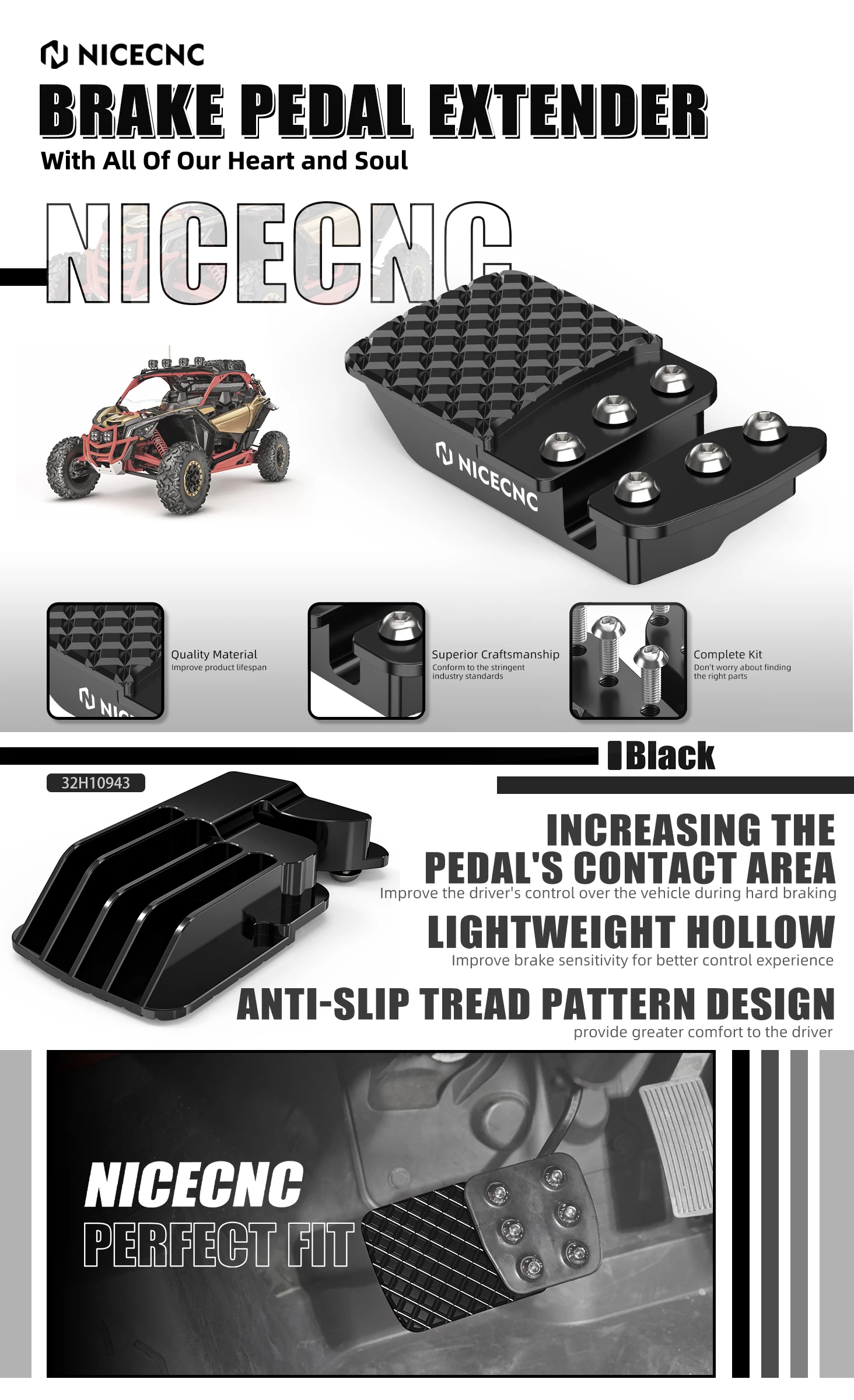 NICECNC Bremspedalverlängerung für Can Am Maverick X3 Max R RR 4x4 Turbo DPS 2017-2023, größere Aluminium-UTV-Zubehörteile 705601453 – Detail 1