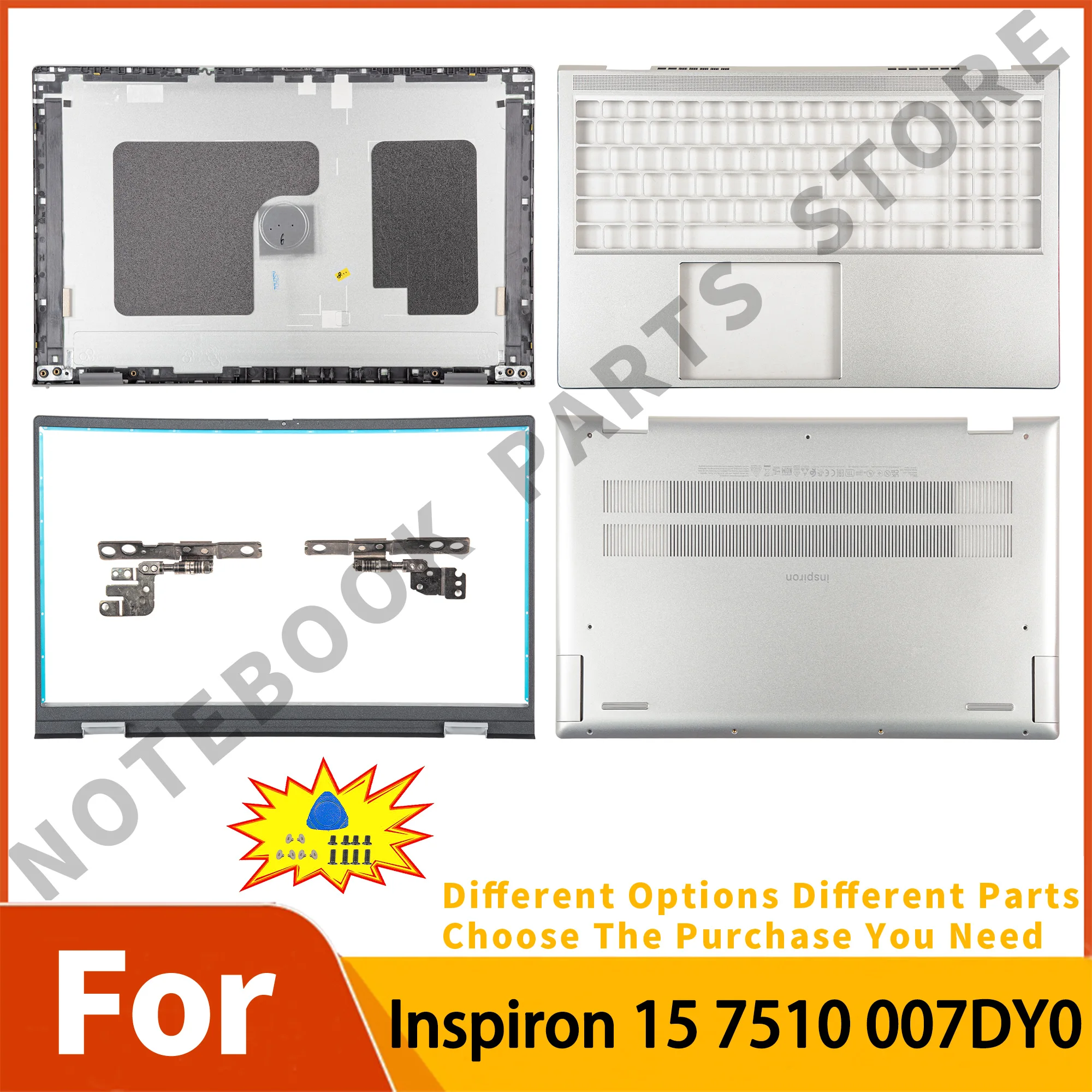 

NEW Parts For Inspiron 15 7510 7515 007DY0 Back Cover 0165K0 bezel Palmrest Bottom Case Hinges Notebook Housing Silver 15.6inch