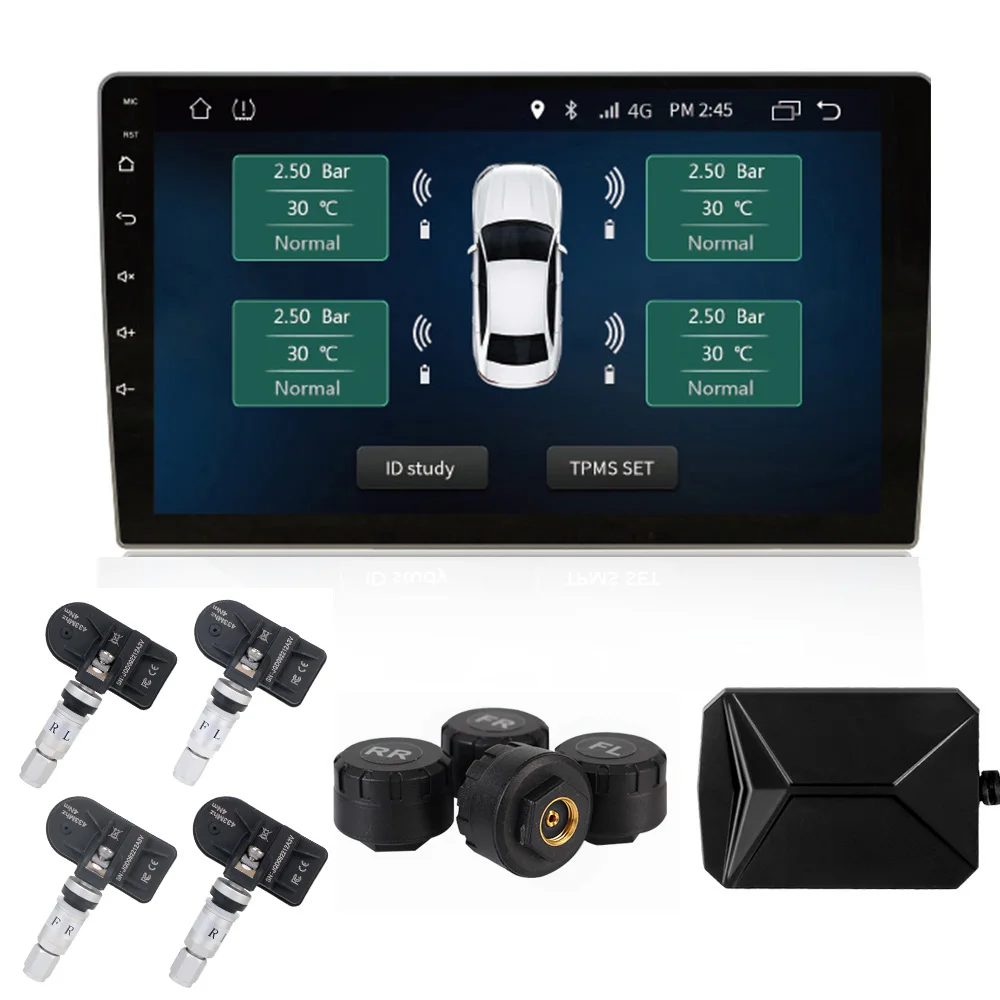 Tire Pressure Monitoring System Wireless Transmission TPMS With 4 Sensors Android Navigation Alarm System USB Android Car TPMS