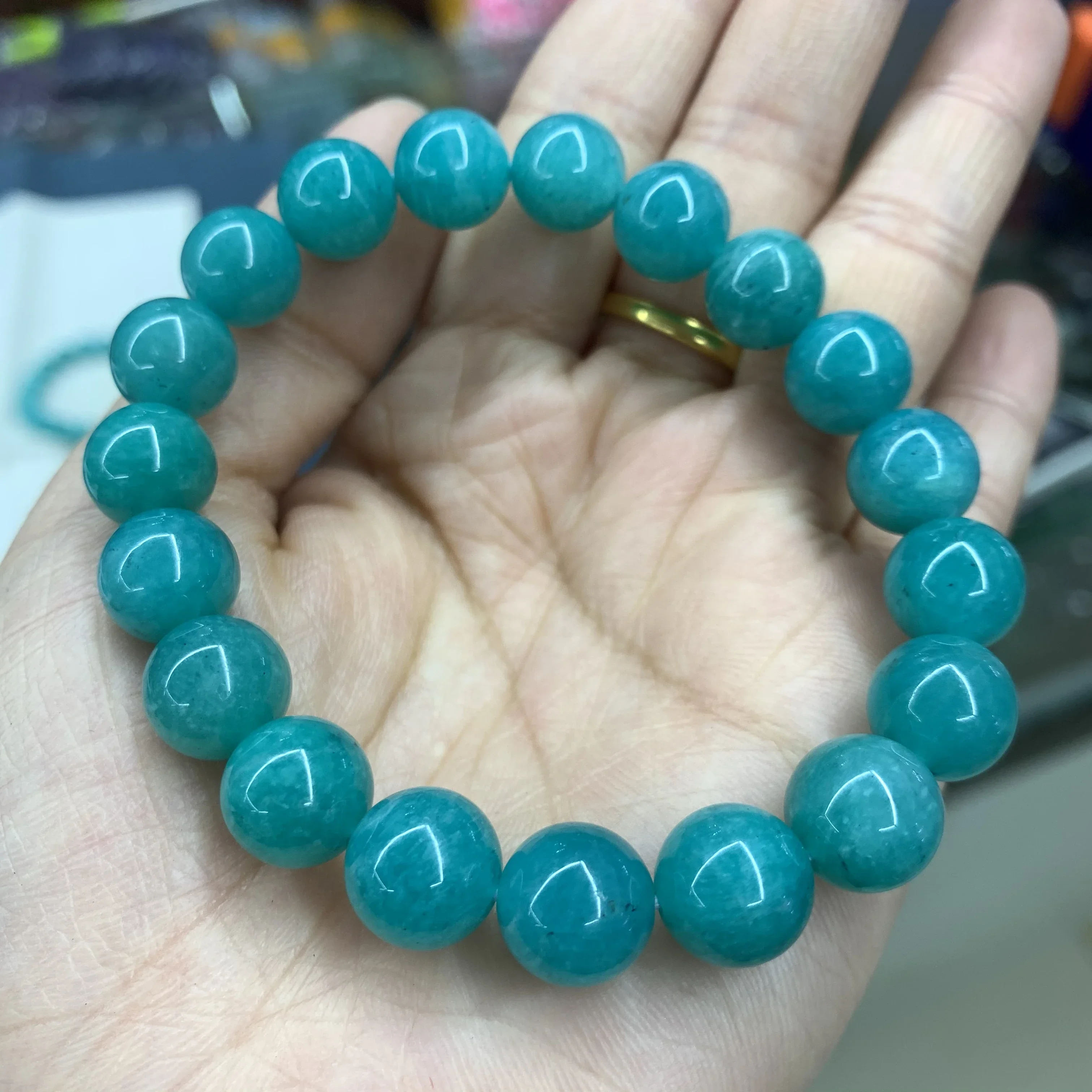 New Genuine Natural 10mm Amazonite Round Green Gemstone Charm Energy Elastic Bracelet Women and Man Jewelry Party Gift