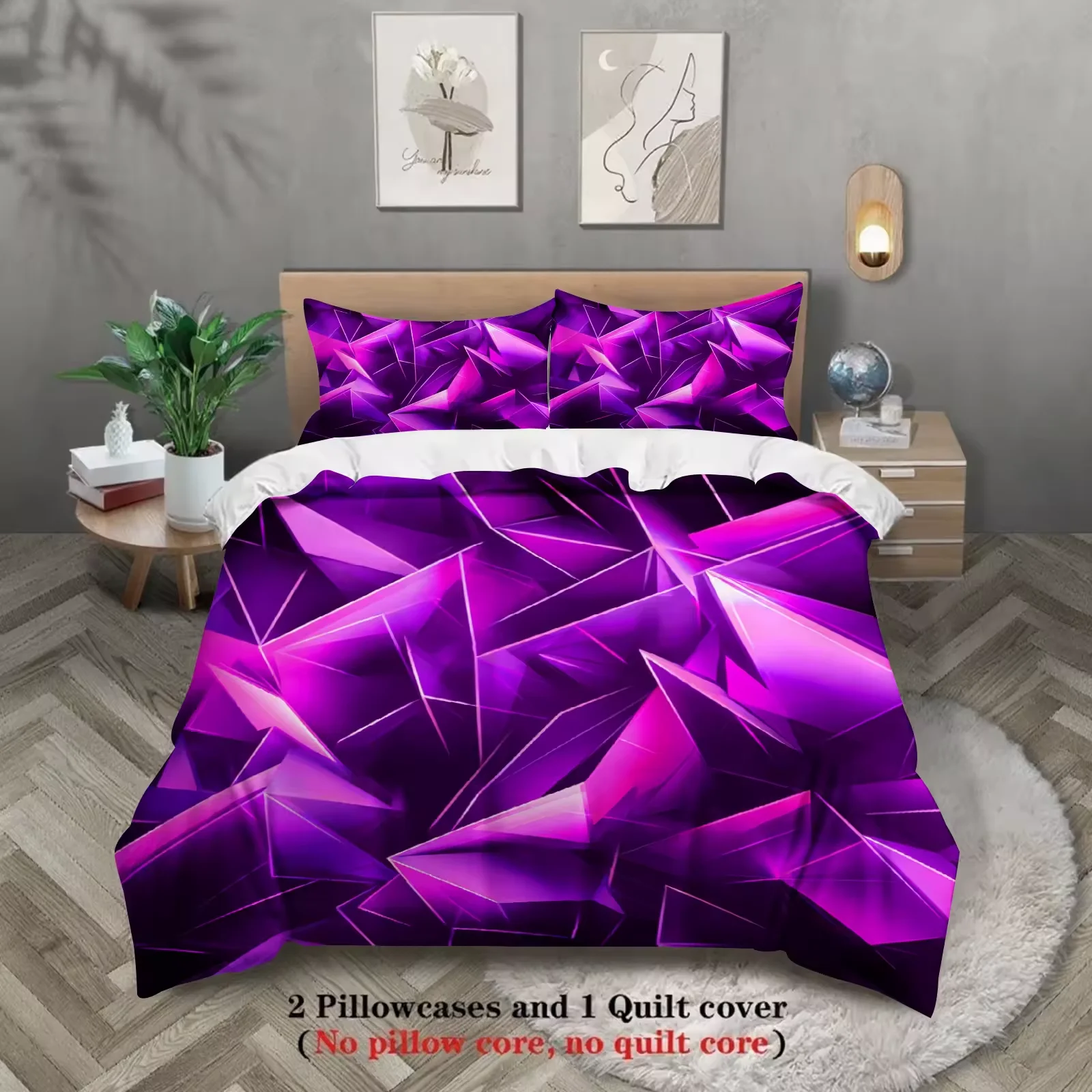3Pc Bedding Set  Gaming 3D Geometric CrystalArt Duvet Cover With 2 Pillowcases 50cmx75cm Single Twin Queen Size Size Bedding Set