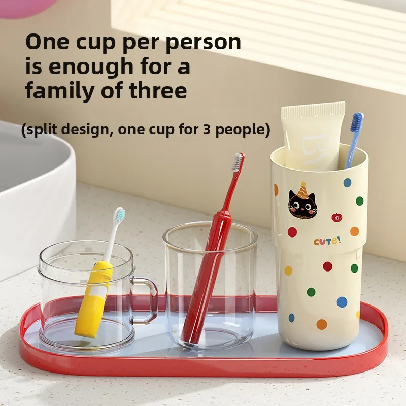 Dopamine 3 in 1 Portable Compact Travel Toothbrush Cup Family Sized Organizer for 3 Person Home Trip Toiletry Storage