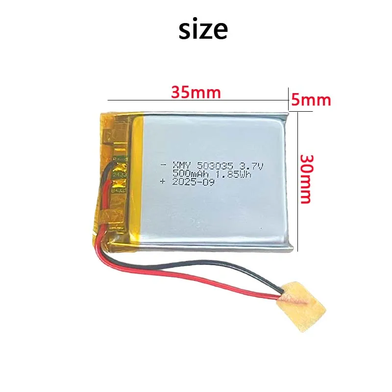 503035 3.7 فولت 500 مللي أمبير بطارية ليثيوم أيون بوليمر بطارية ليثيوم لمكبر الصوت راديو VCR مصباح ليد خلايا GPS قابلة للشحن