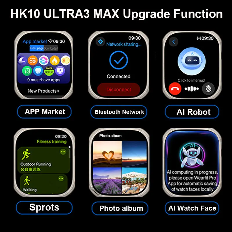 New HK10 ULTRA 3 MAX Smartwatch 2025 49mm HD AMOLED 4G ROM Bluetooth Network Call Robot Clock NFC Compass Smart Watch Men Women