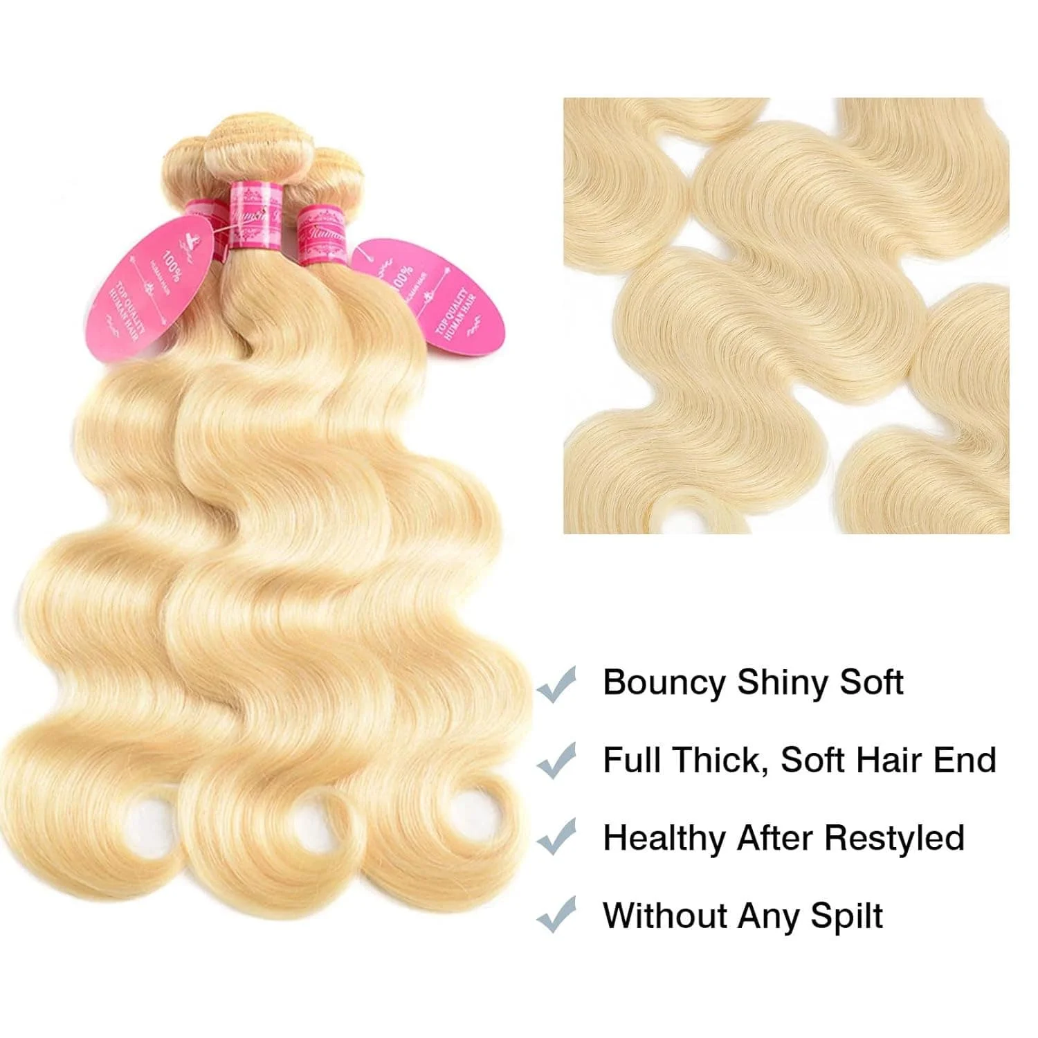 613 Blonde Bundles Body Wave Human Hair 22" 24" 26" 12A Grade 613 Blonde Body Wave Human Hair 3/4 Bundles Unprocessed Virgin Vietnamese Human Hair Bundles image 5