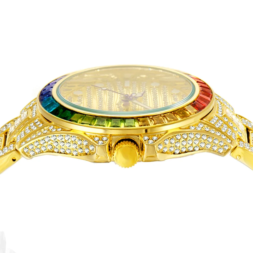 Montre en diamant glacé pour homme, montres à quartz étanches, horloge hip hop pour homme, acier doré, Reloj zones bre, Bling Full AAA, mode