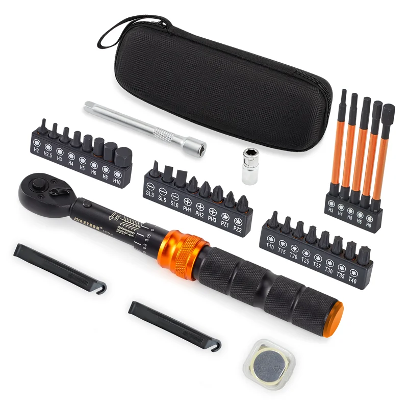 Waxtron 1/4 '' Fiets Momentsleutel 2-20N.m Handgereedschap Draagbaar 35 Stuks Professionele Momentsleutel Voor Fiets (MTB) Fietsreparatie