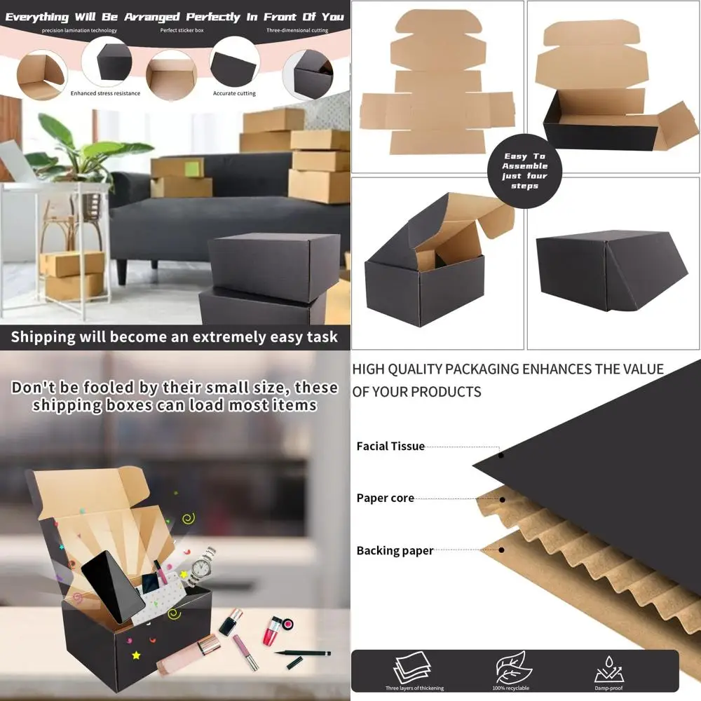 

12x9x4 Black Corrugated Shipping Boxes with Anti-Impact Protection and Elegant Sealing Labels for E-Commerce and Shipping Needs