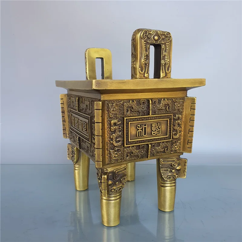 Guyunzhai Production Crafts Large Yellow Bronze Brass Incense Burner Copper Harmony Tripod