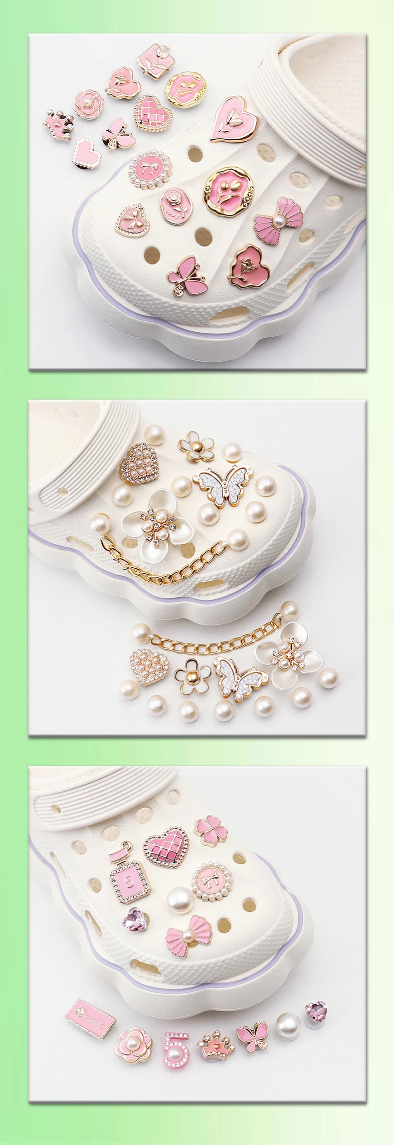 1 Set Schuh-Charms-Set, kreatives DIY-Set, 3D-Schuhblume, Diamant, Schmetterling, Perlenblume, abnehmbare Kettenschnalle, Schuhdekoration für Mädchen – Detail 7