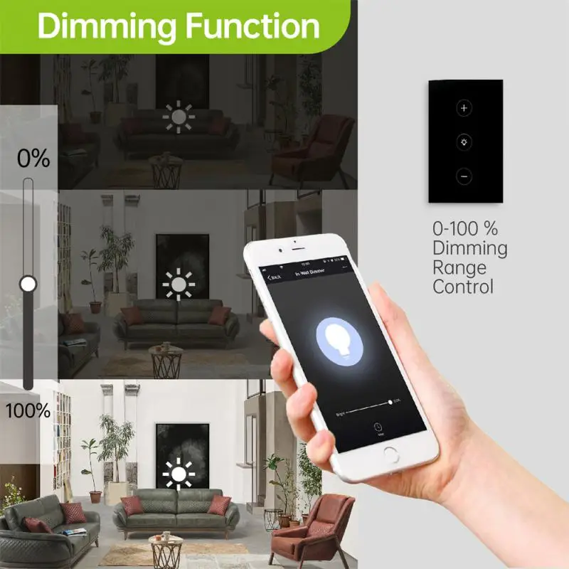 Smart WiFi Dimmer Light Switch Glass Touch Panel Wireless Remote Timing Function Control Work with Alexa Google Home Assistant