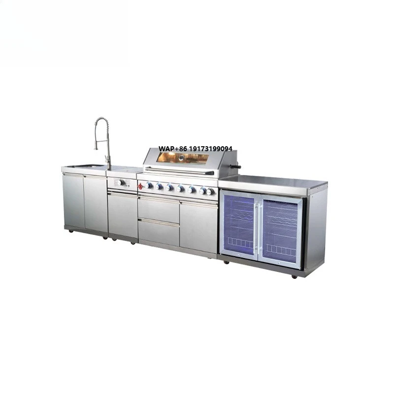 Modular Outdoor Kitchen Island Station Stainless Steel BBQ Grill Cabinet with Sink & Storage Professional Built-in Barbecues