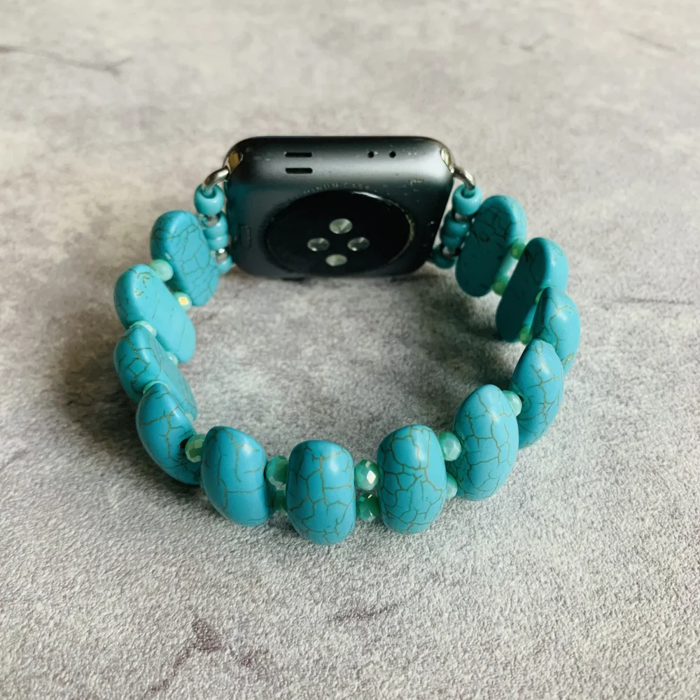 Retro Turquoise Beaded Crystal Elastic Bracelet Belt For Apple Watch Band 40mm 41mm 44mm 45mm iWatch Strap Series 4 5 6 7 SE