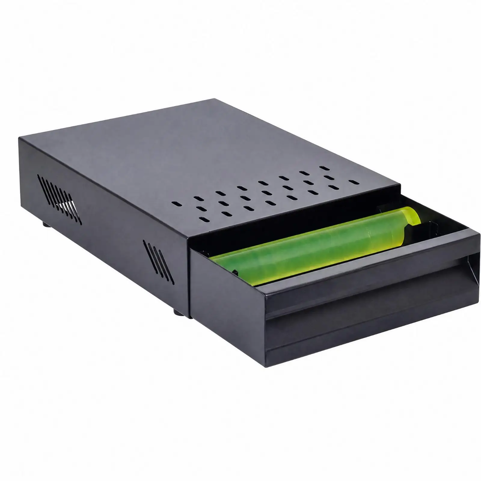 Espresso Grounds Coffee Waste Container with Perforated Top and Side Vents for Commercial Cafe Barista Station