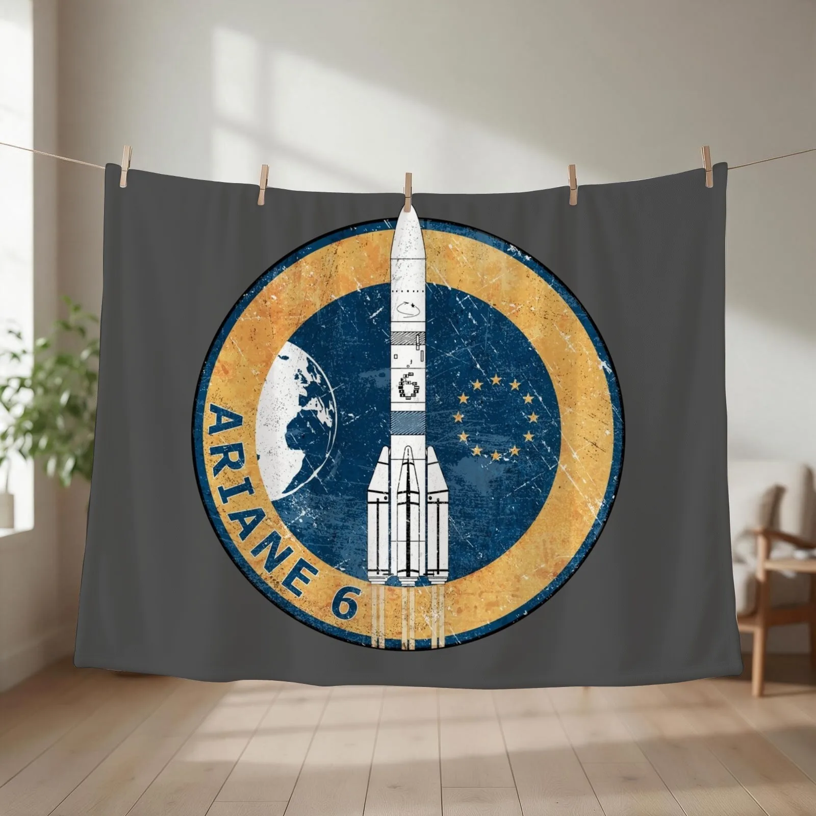 Ariane 6 Badge Throw Blanket couch cozy soft plush fuzzy picnic outdoor blanket