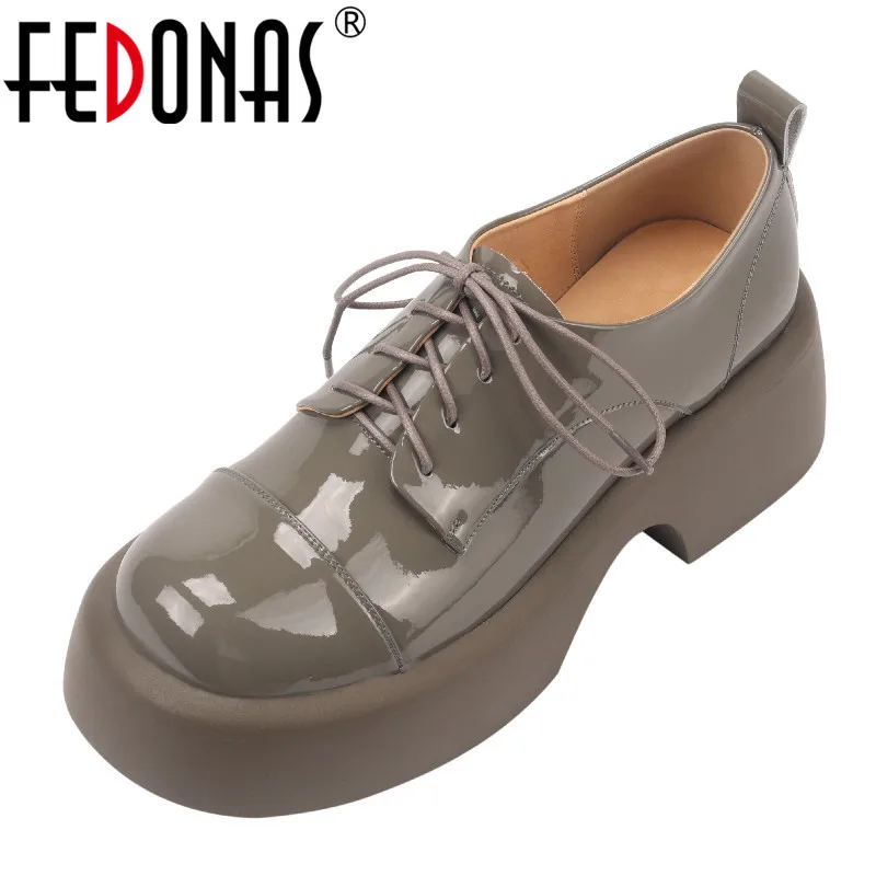 FEDONAS décolleté da donna piattaforme con punta tonda tacchi spessi moda stringate scarpe Casual da lavoro in vera pelle donna primavera estate