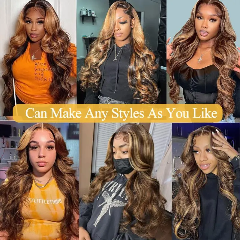 34Inch Honey Blonde Lace Front Wigs Human Hair 4/ 27 Highlight Ombre 13x6 Transparent Lace Frontal Human Hair Wigs For Women