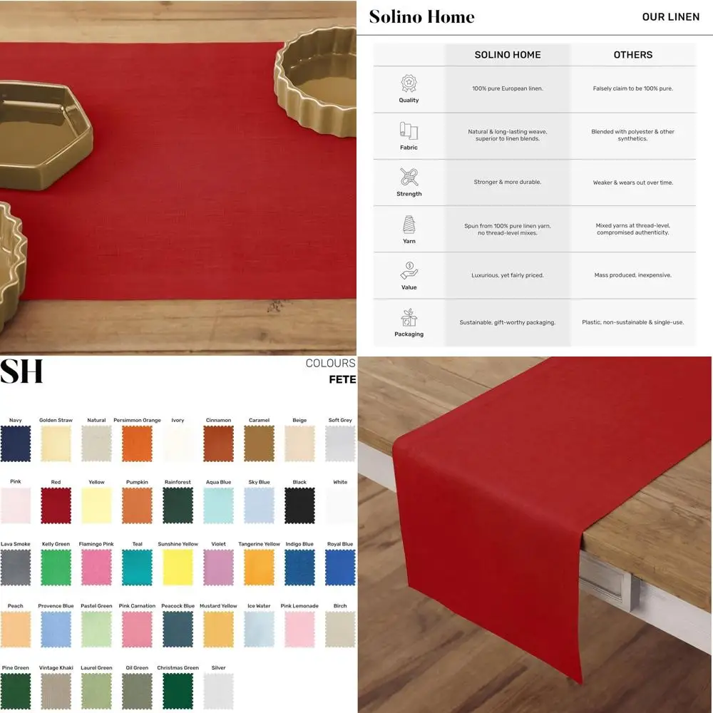 

Pure Linen 14 x 120 Table Runner - 100% Linen for Christmas, Holidays, Winter Events