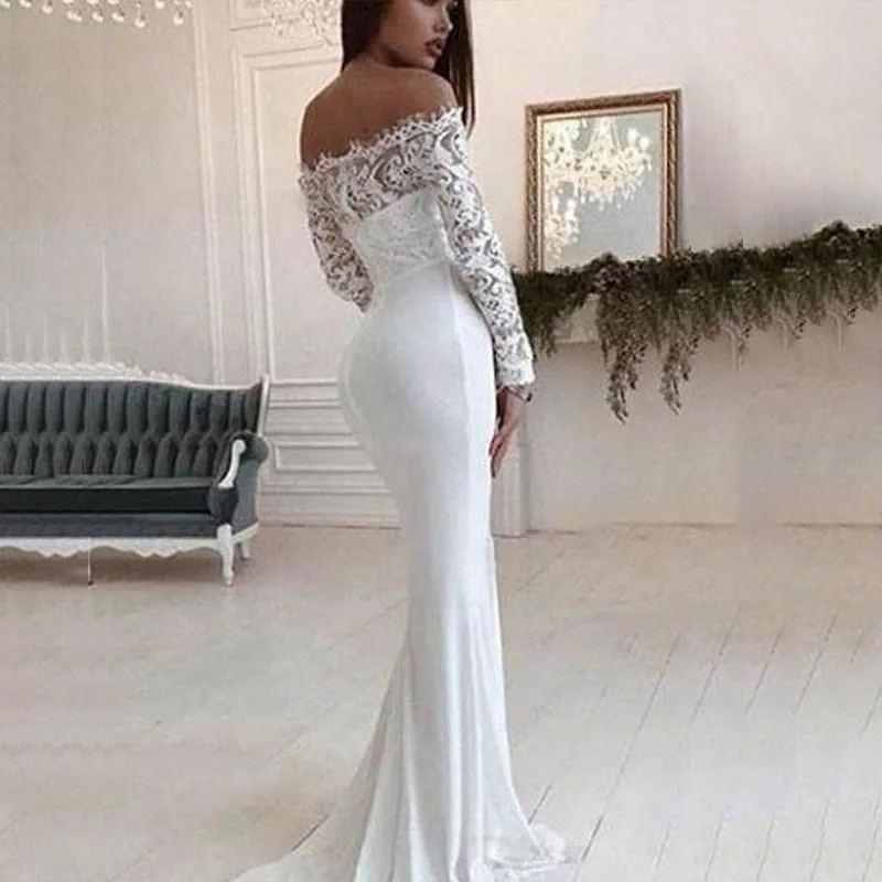 Fashion female French wedding dress sexy elegant lace evening dresses long