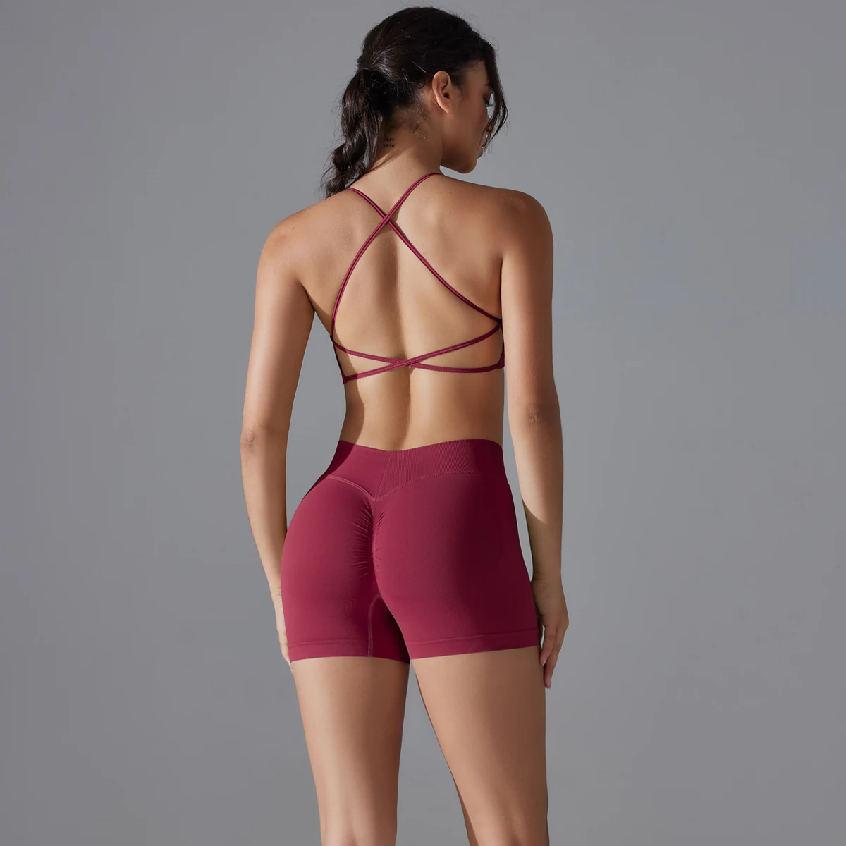 2 Piece Yoga Clothes Women Sexy Yoga Vest Shock-absorbing Cross Shoulder Straps Seamless Gym Sexy Shorts Woman Summer Yoga Set
