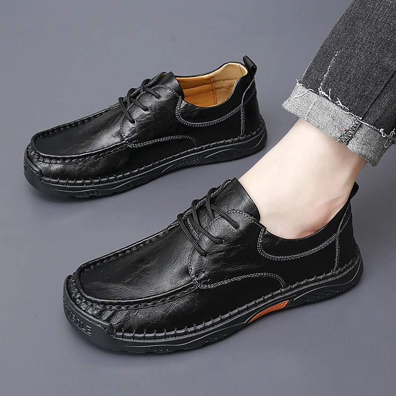 Handmade Soft Soled Men's Genuine Leather Shoes Comfortable Casual Shoes Outdoor Jogging Shoes Wear-resistant Men's Loafers