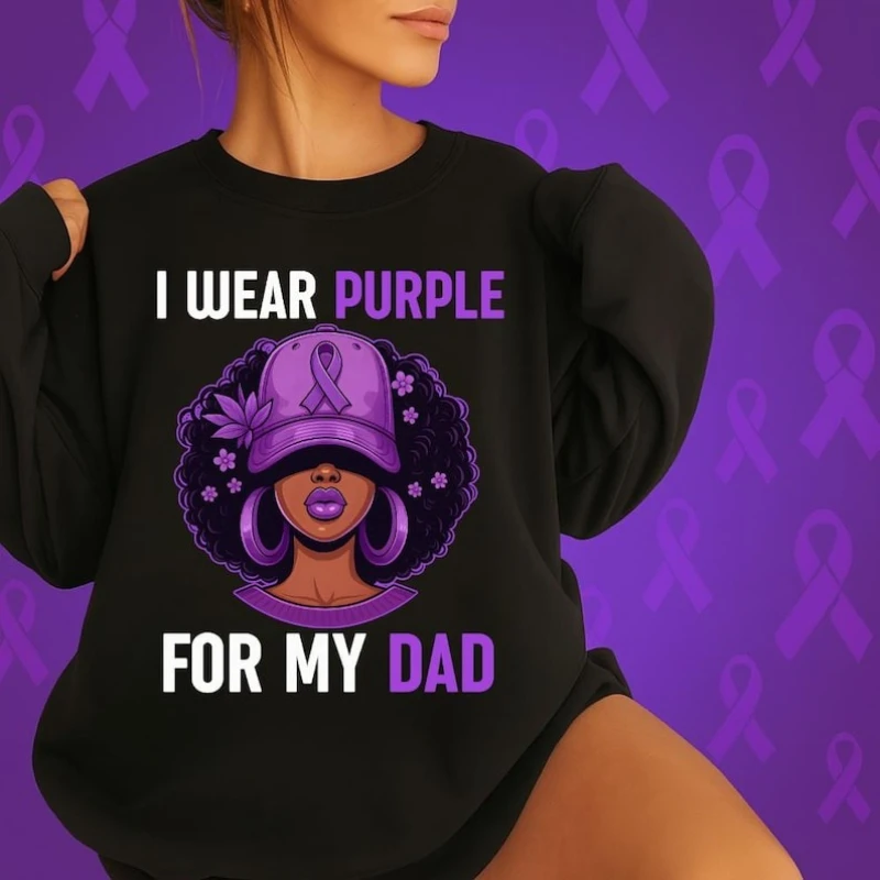 I Wear Purple for My Dad Alzheimer’s Awareness Afro Woman PNG Ribbon Sublimation Support Family Design Month matching hoodies