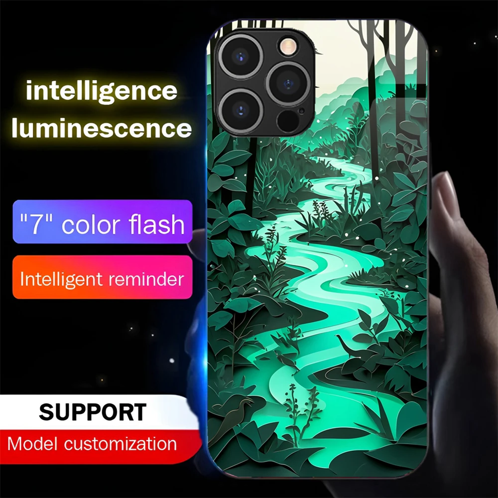 Punk Dream Village Design Sound Control LED Flash Cases Luminous Glass Cover For iPhone Air 17 16 E 15 14 13 12 11 Pro Max Plus