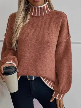 Women's Autumn and Winter Long-Sleeve Turtleneck Sweater, Comfortable, Skin-Friendly and Fashion Knit Sweater