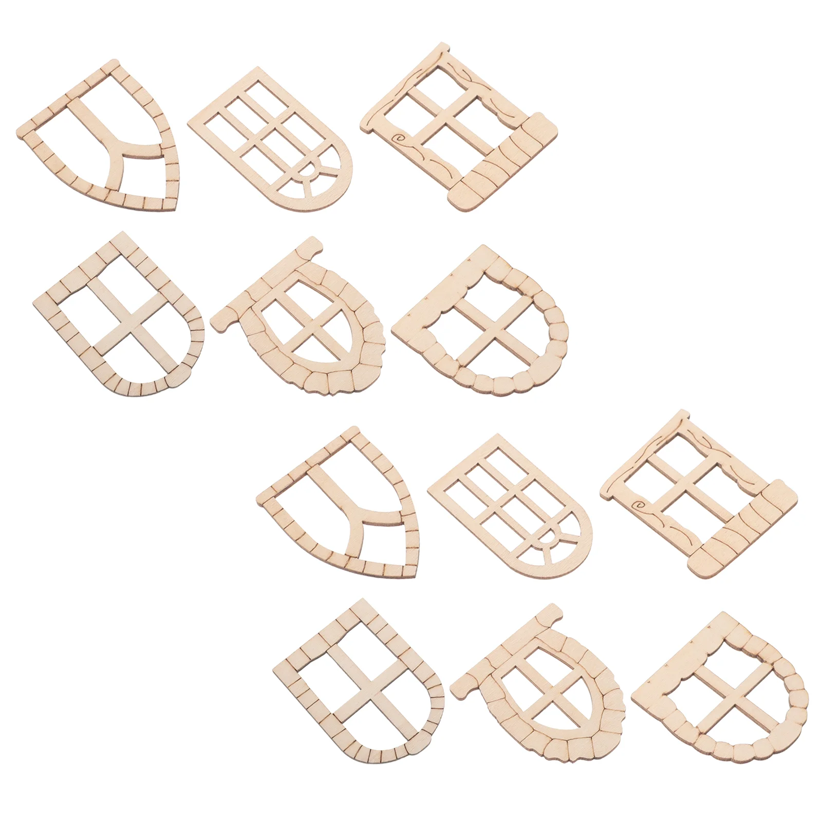 25 Pcs Mini Window Accessories Dollhouse Door Miniature DIY Wood Wooden Figurines Bulk Khaki