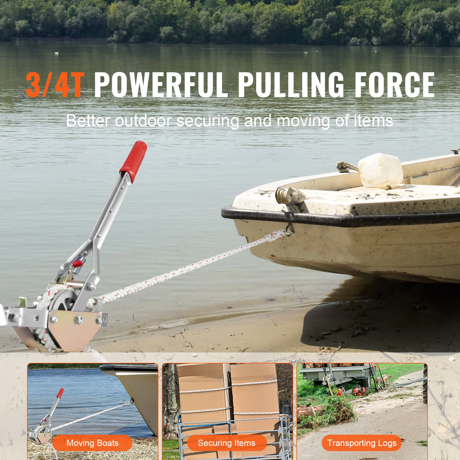 SucceBuy Rope Puller 3/4 T 1653lbs Pulling Capacity with 100' 0.6