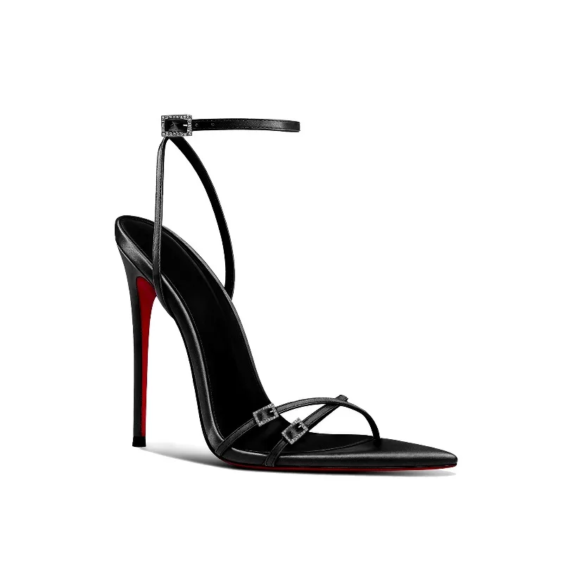 New pointed buckle strap sexy black patent leather high-heeled shoes for women with ultra-fine heels sandals