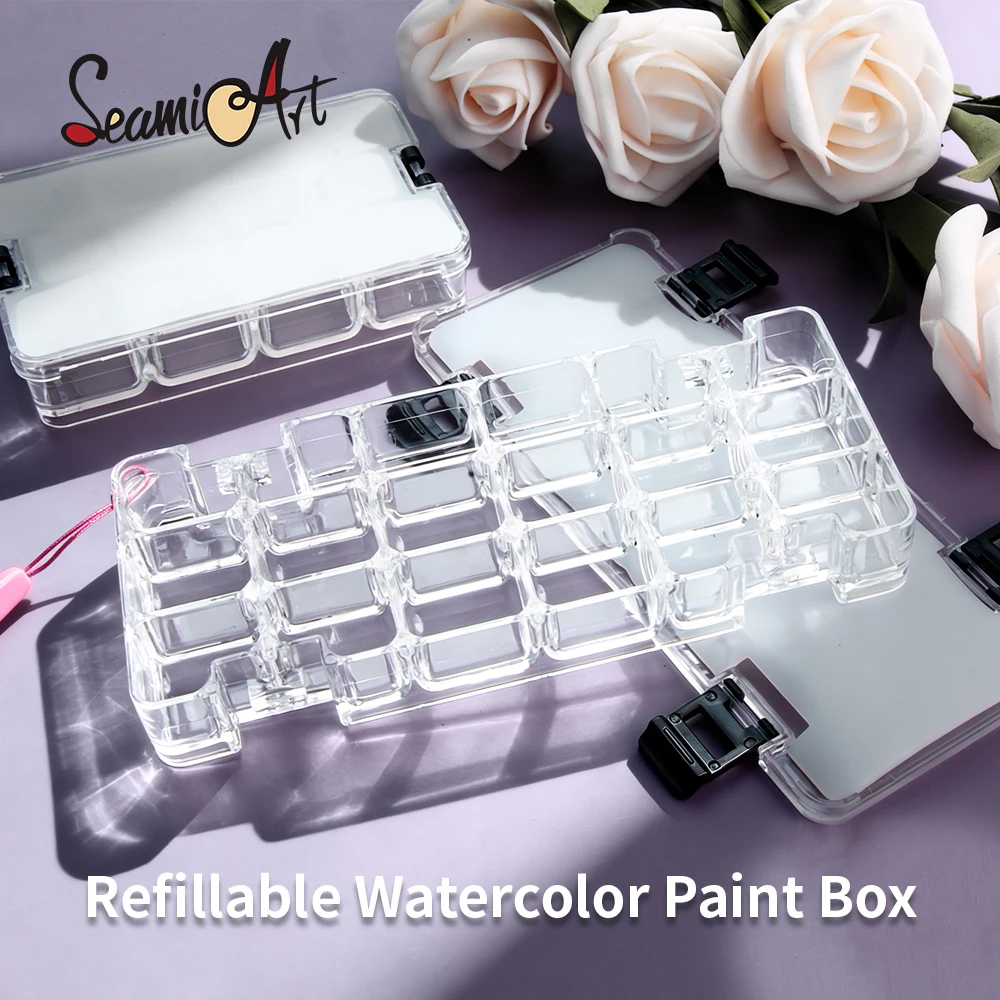 SeamiArt 12/18 Grids Portable Moist Painting Box Sealed Palette Case with Handle Silicone Pad for Watercolor Acrylic Oil Gouach