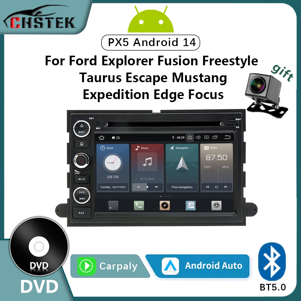 CHSTEK Android 14 Car Radio For Ford Explorer Fusion Freestyle Taurus Escape Mustang Expedition Edge Focus DVD CarPlay Stereo