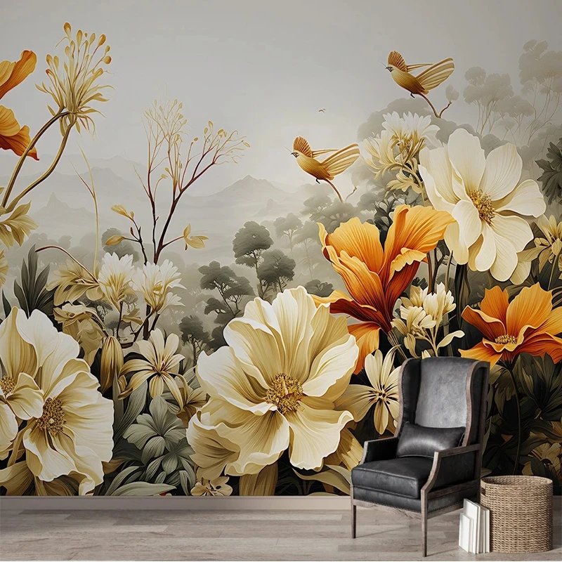 

Custom 3D Hand-Painted Tropical Rainforest Plants Flowers And Plants Landscape Wallpaper For Room Papel De Parede Fresco Tapety