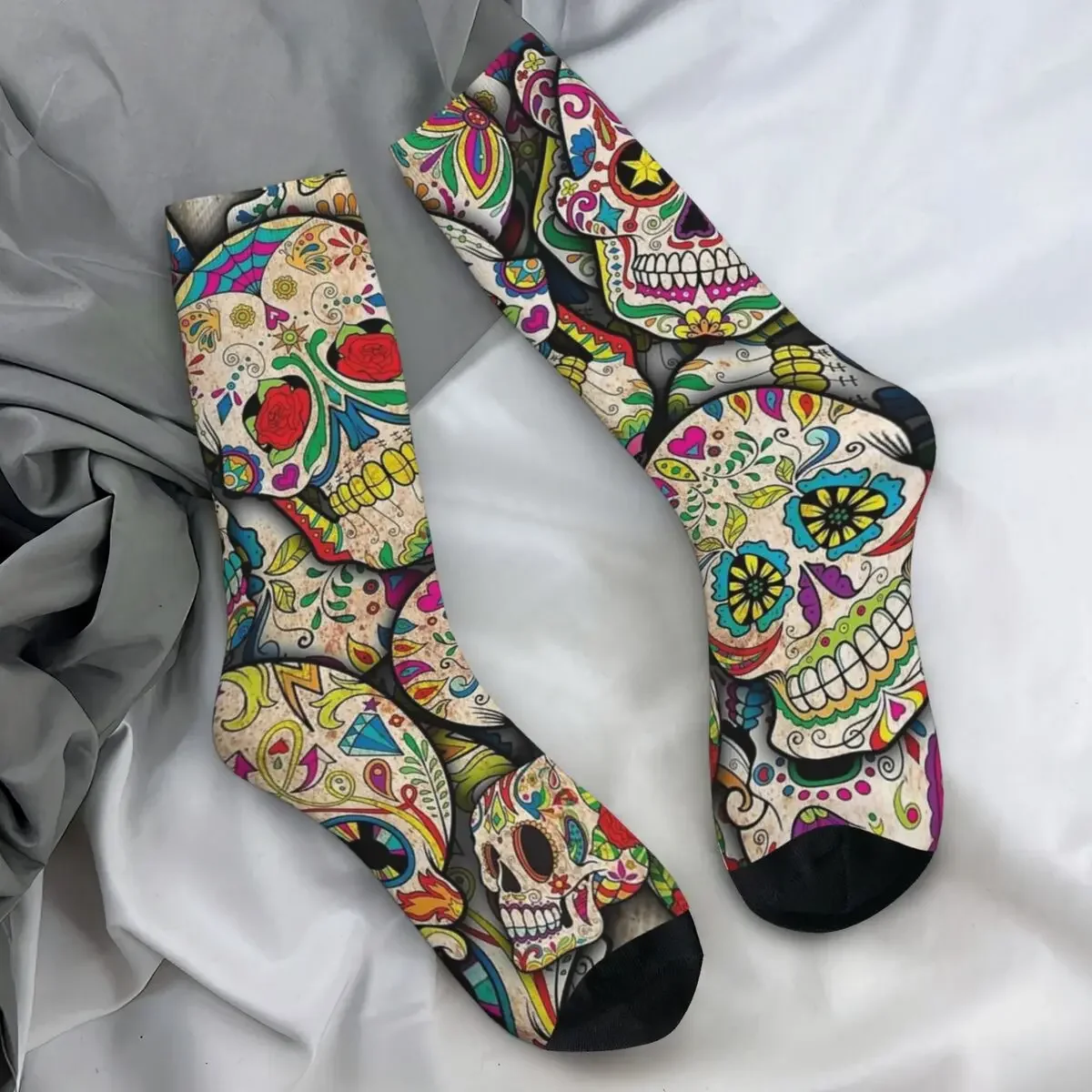 

Sugar Skull Collage Socks Gothic Gothic Stockings Spring Anti Skid Women Men Socks Breathable Pattern Skateboard Socks