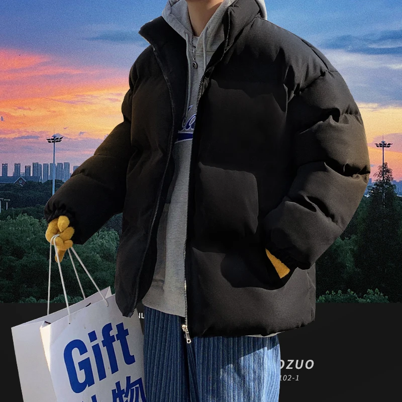 Streetwear Harajuku Inverno Quente Parkas Homens Sólidos Casuais Jaqueta Fria Dos Homens Oversize Casacos de Inverno das Mulheres