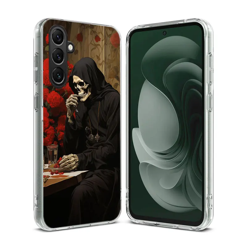 Grim Reaper Skull Skeleton Clear Phone For Samsung Galaxy A52S A42 A32 A22 A12 A02S A70 A50 A40 A30 A20 A20E A71 A51 A41 A31 A10