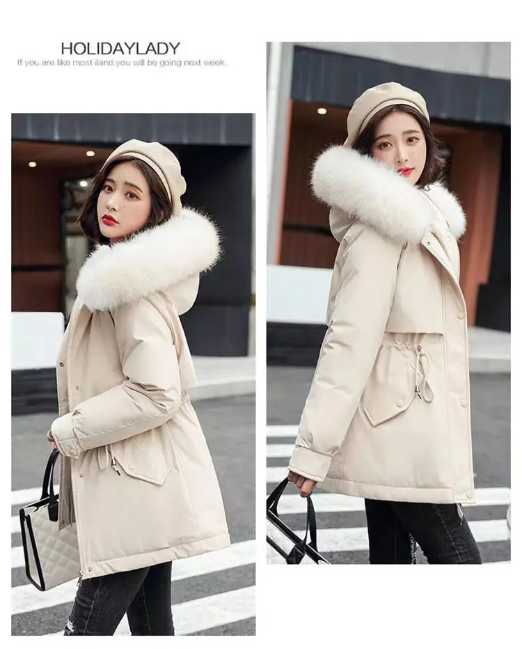 Spring Parkas Women Coats Mid Length Coat Thick Warm Hooded Drawstring Jackets Splice Zipper Tight Waist Jacket Autumn Winter