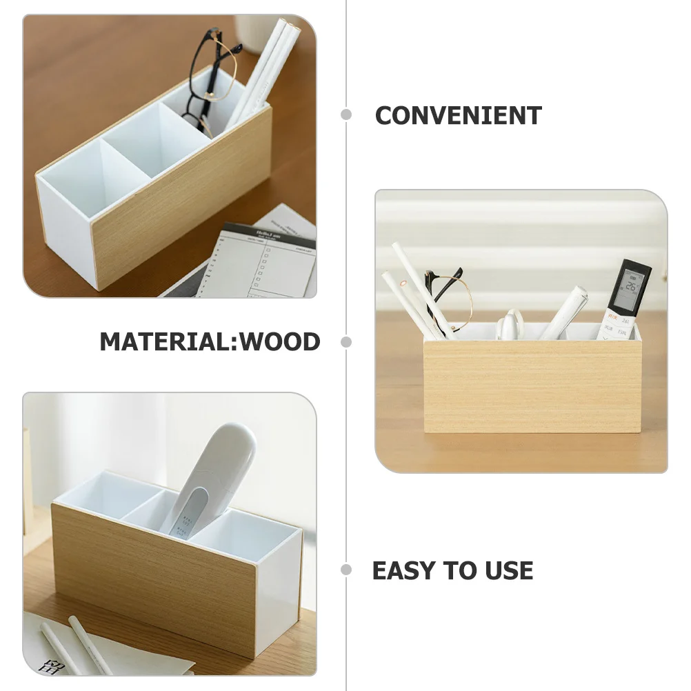 Organizador de compartimentos de madera, portalápices de escritorio y brochas de maquillaje, almacenamiento con Control remoto para organizador de escritorio de oficina y hogar
