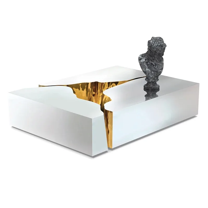 

0A Italian light luxury stainless steel, modern splicing metal paint after the entrance table, square coffee table