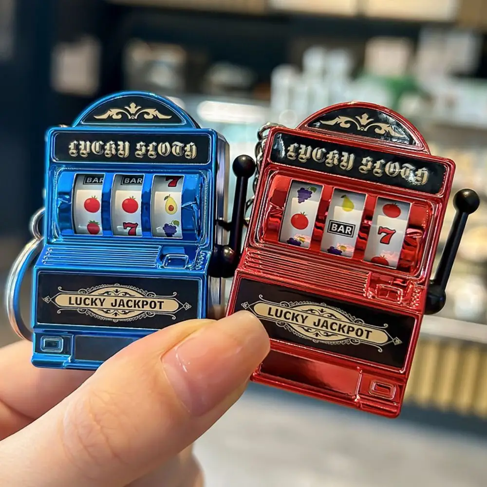 Mini Slot Machine Key Chains Plastic Funny Lucky Jackpot Keyrings Multiple Colors Safety Fruit Slot Machine Keychain
