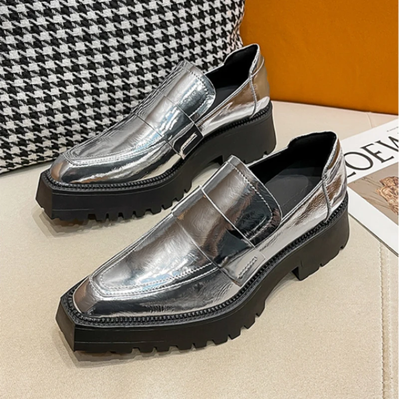 Genuine Leather Designer Shoes Retro Brand Women\'s Shoes Square Head Small Leather Shoes Unique Office High Quality Loafers