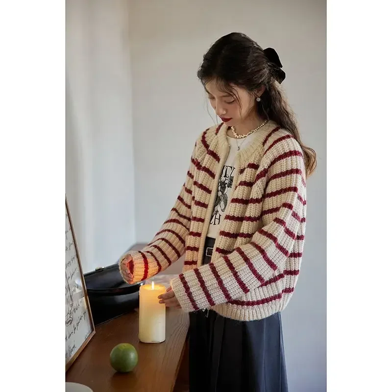 New American Vintage Women Sweaters Knitted Cardigans Korean Fashion Y2k Clothing Zip Tops Spring Autumn Jackets Oversized Coats