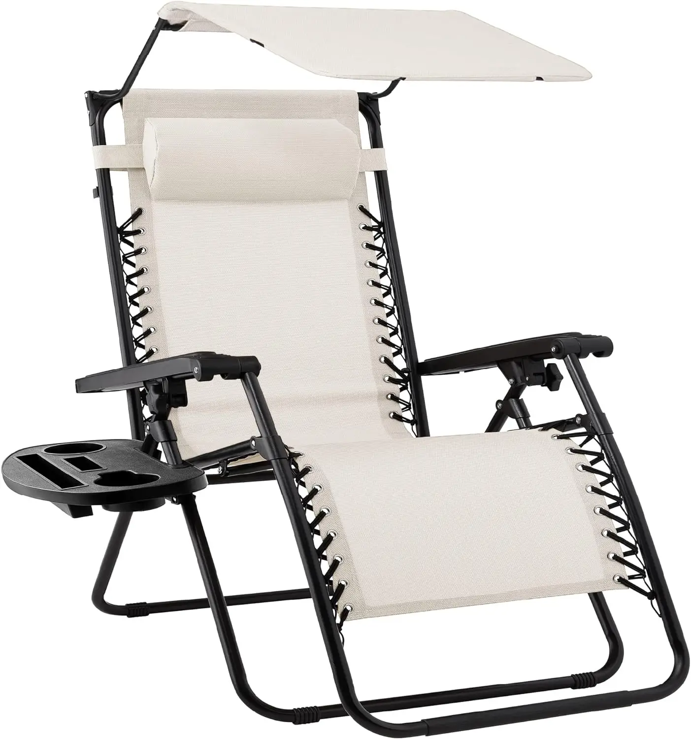 

Folding Zero Gravity Outdoor Recliner Patio Lounge Chair w/Adjustable Canopy Shade, Headrest, Side Accessory Tray, Textilene