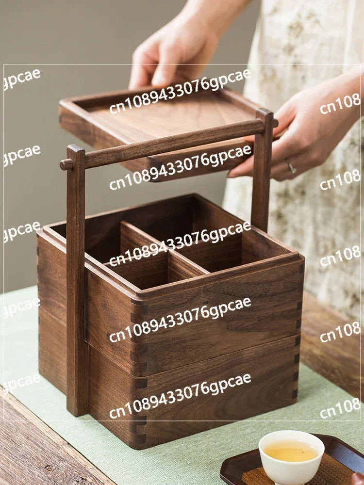 Black Walnut Cake Storage Box Basket Solid Wood Portable Snack Storage Box Tea Space Tea Set Snack Box